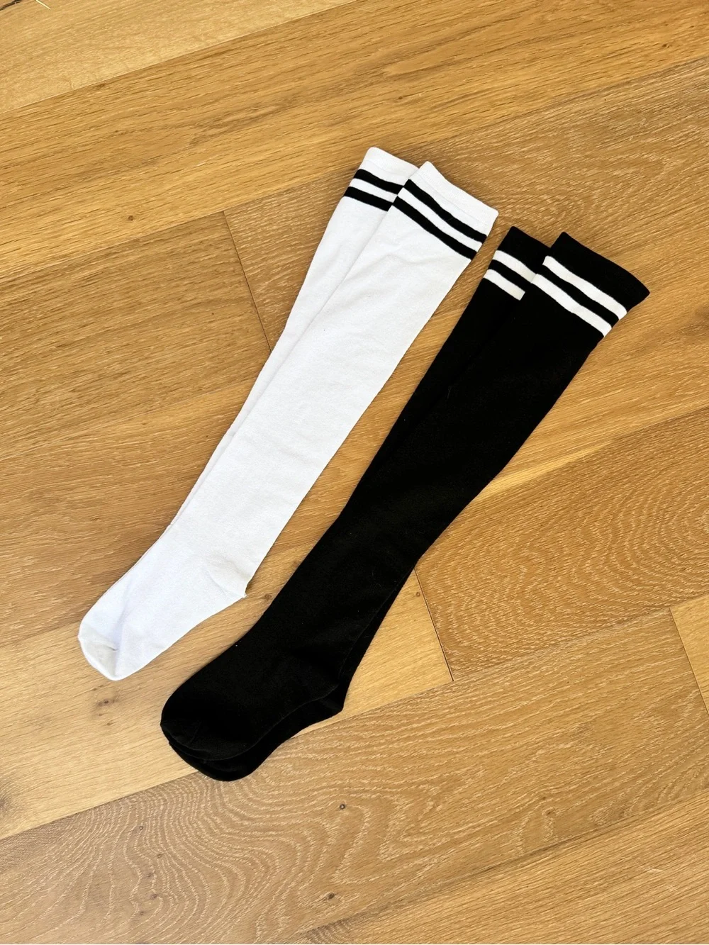 2 Pair Emo Punk Goth Alternative Over-the-Knee Athletic Stripe Socks Black White